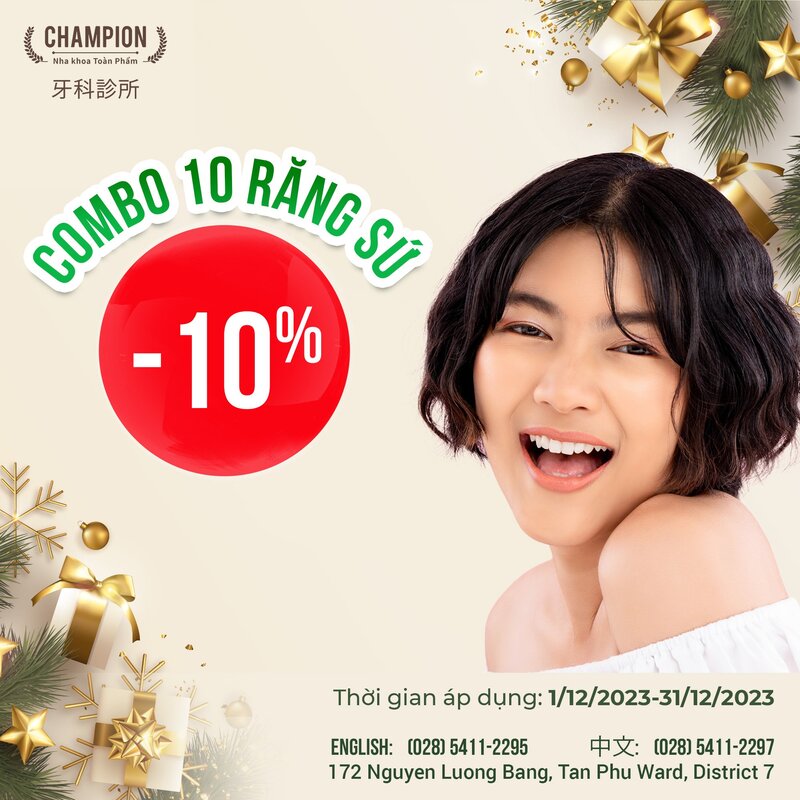 Combo 10 răng sứ ưu đãi 10%